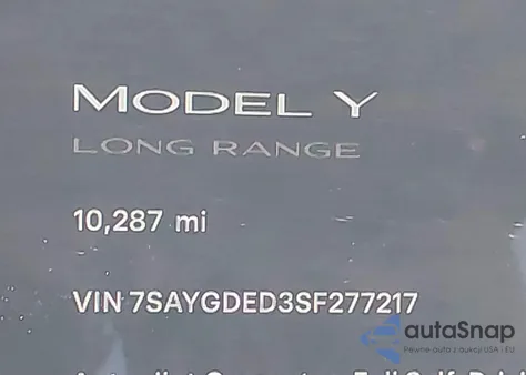 2025 Tesla Model Y Long Range Dual Motor All-Wheel Drive из США, поврежденный, VIN 7SAYGDED3SF277217